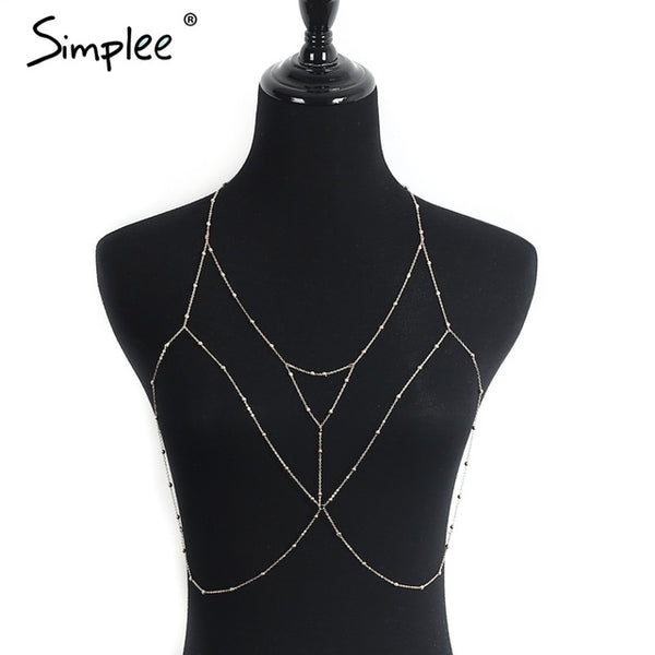 Simplee Boho multilayer chains women Sexy beach party gold chains Trendy hollow out accessories bijoux