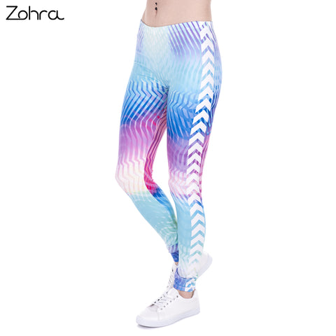 Zohra Brand Women Leggings White Arrowa Hologrephic Printing Fitness legging High Waist Woman Pants
