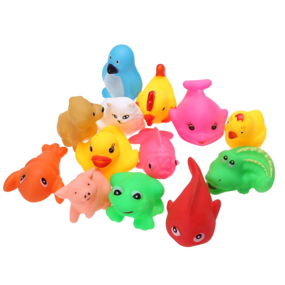 13Pcs Lovely Mixed Animals Colorful Soft Rubber Float Squeeze Sound Squeaky Bathing Toy High Quality For Baby Toys & Hobbies