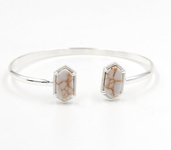 2016 New Cute Oval Quartze Copper Bangles White and Blue green Stone Resin Druzy Cuff Bangles for Women