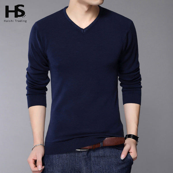 COODRONY Casual Slim Fit Sweater Men Classic Pure Black Pullover Men Solid Color V-Neck Pull Homme Cashmere Wool Sweaters Shirts