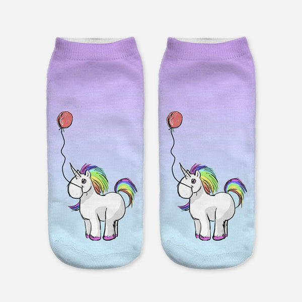 2017 Harajuku 3D Print Unicorn Socks Women Kawaii Ankle Licorne Chaussette Femme Calcetines Mujer Cute Emoji Art Socks D072