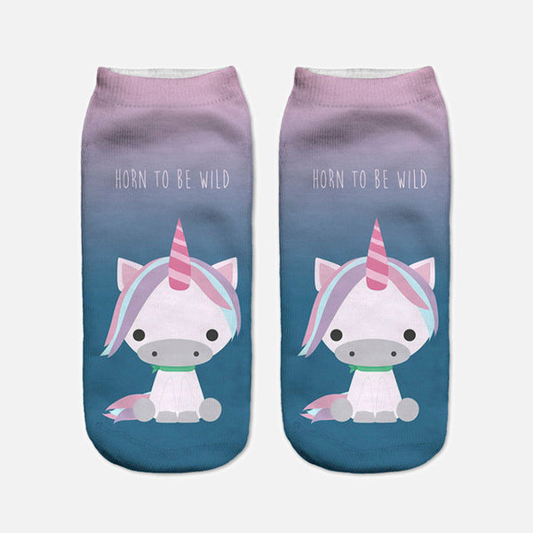 2017 Harajuku 3D Print Unicorn Socks Women Kawaii Ankle Licorne Chaussette Femme Calcetines Mujer Cute Emoji Art Socks D072