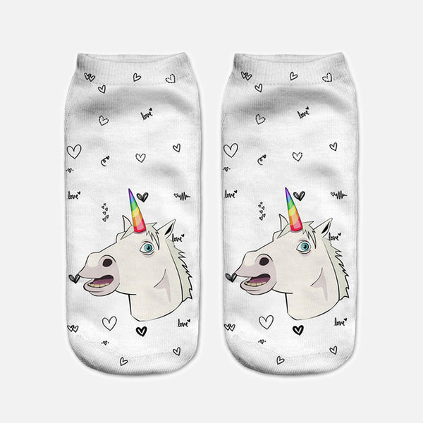 2017 Harajuku 3D Print Unicorn Socks Women Kawaii Ankle Licorne Chaussette Femme Calcetines Mujer Cute Emoji Art Socks D072