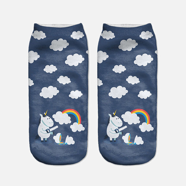 2017 Harajuku 3D Print Unicorn Socks Women Kawaii Ankle Licorne Chaussette Femme Calcetines Mujer Cute Emoji Art Socks D072