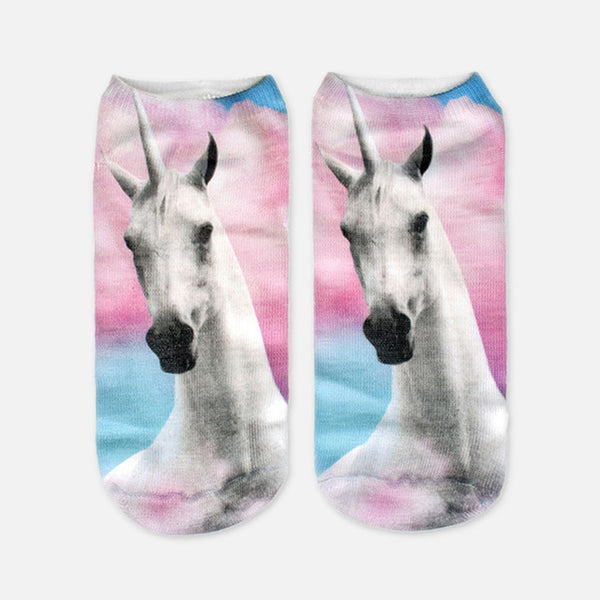 2017 Harajuku 3D Print Unicorn Socks Women Kawaii Ankle Licorne Chaussette Femme Calcetines Mujer Cute Emoji Art Socks D072