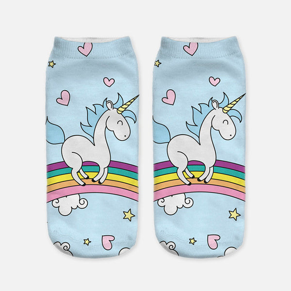 2017 Harajuku 3D Print Unicorn Socks Women Kawaii Ankle Licorne Chaussette Femme Calcetines Mujer Cute Emoji Art Socks D072