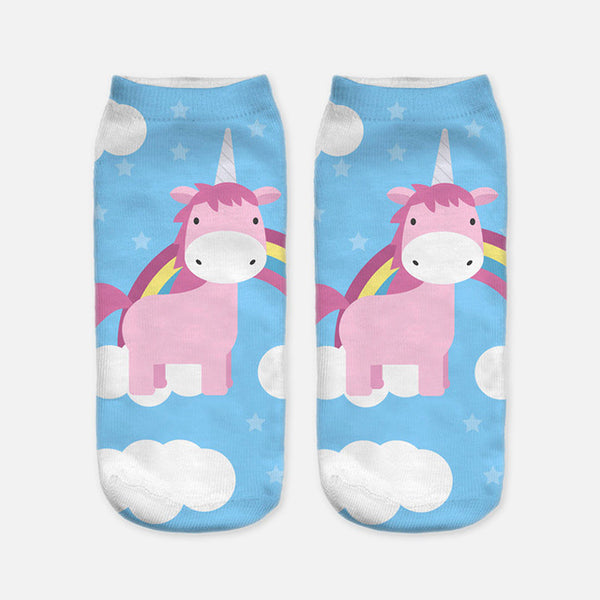 2017 Harajuku 3D Print Unicorn Socks Women Kawaii Ankle Licorne Chaussette Femme Calcetines Mujer Cute Emoji Art Socks D072