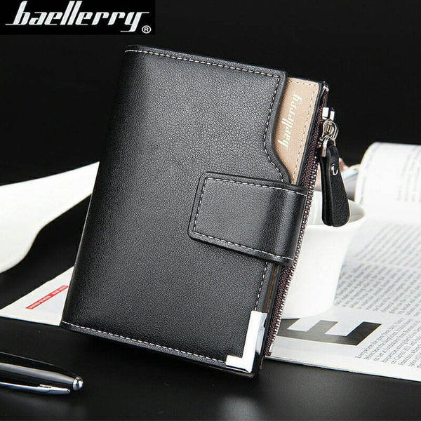 wallet men  leather multifunction men wallets zipper coin pocket trifold purse card holder hasp wallet zipper purse small