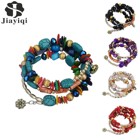 2017 New Hot Bohemian Charm Bracelet Crystal Nature Stone Shell Wood Wrap Bracelets For Women Fashion Jewelry Boho Bangles