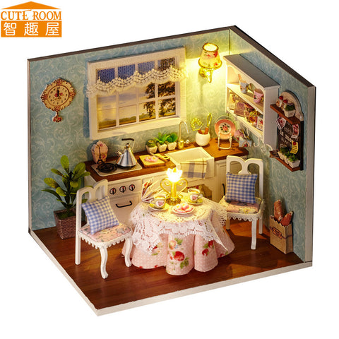 Assemble DIY Doll House Toy Wooden Miniatura Doll Houses Miniature Dollhouse toys With Furniture LED Lights Birthday Gift H08