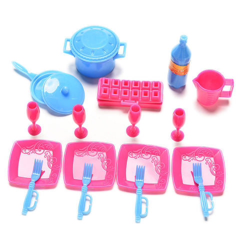 Mini Simulation Tableware Dolls Kitchen Pots and Pans Dishes Glasses Cutlery for Barbie Doll 18 Pcs/lot