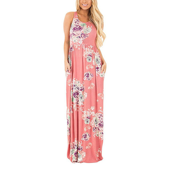 Boho Floral Printed Sundress O-neck Summer Sexy Pleated Maxi Dress 2017 Casual Beachwear Femininos Vestidos Plus Size LX328