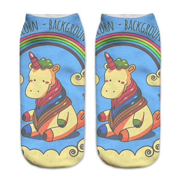 emoji unicorn funny socks Hot Sale 3d Printed womens socks low cut ankle short spaort socks