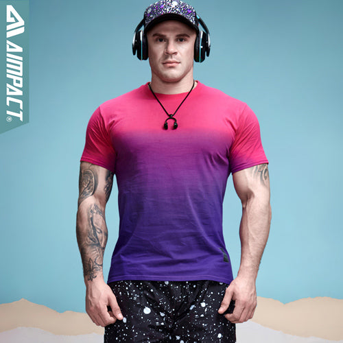 Aimpact Men's Cotton Gradient T-shirt Fitness T Shirt Men 2017 Brand Clothing Hip Hop Tie Dye Tshirt Homme Crew Neck Tee Jerseys