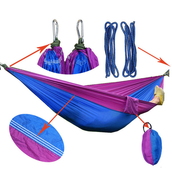 Assorted Color Hanging Sleeping Bed Parachute Nylon Fabric Outdoor Camping Hammocks Double Person Portable Hammock Swing Bed