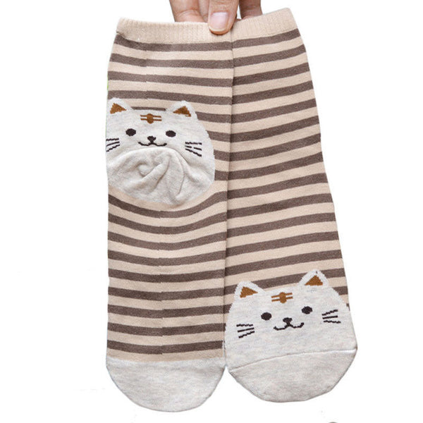 Cartoon Women Socks Cat Footprints 3D Animals Style Striped Warm Cotton Socks Lady Floor meias Socks for Female