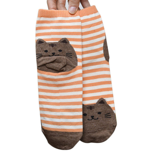 Cartoon Women Socks Cat Footprints 3D Animals Style Striped Warm Cotton Socks Lady Floor meias Socks for Female