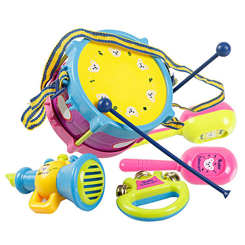 5Pcs/set Musical Instruments Playing Set Colorful Drum/Handbell /Trumpet/Sand Hammer/Drum Sticks Educate Music Toys