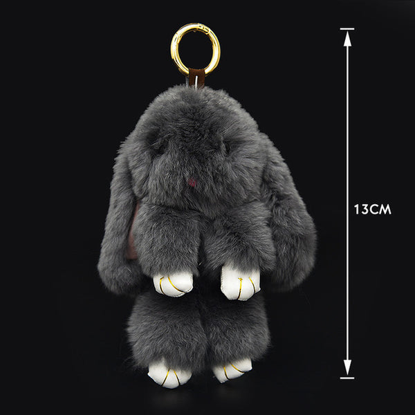 Cute Mini Natural Rabbit Fur Pom Pom Key Chain Women Trinket Bunny Toy Doll Bag Car Key Ring Monster Keychain Party Jewelry Gift