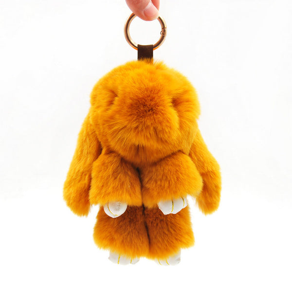 Cute Mini Natural Rabbit Fur Pom Pom Key Chain Women Trinket Bunny Toy Doll Bag Car Key Ring Monster Keychain Party Jewelry Gift