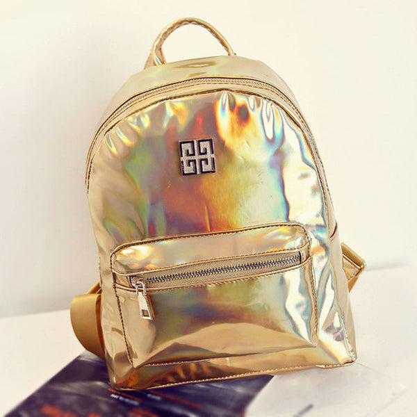 Suutoop Holographic Backpack Women School Daypack For Teenage Girls Hologram Travel Rucksack Small PU Leather Multicolor Mochila