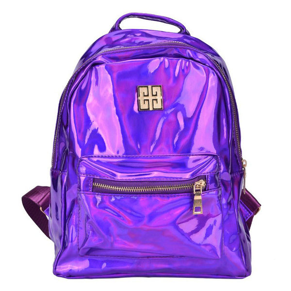 Suutoop Holographic Backpack Women School Daypack For Teenage Girls Hologram Travel Rucksack Small PU Leather Multicolor Mochila