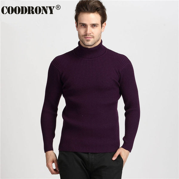COODRONY Winter Thick Warm 100% Cashmere Sweater Men Turtleneck Brand Mens Sweaters Slim Fit Pullover Men Knitwear Double collar
