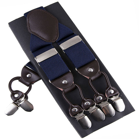 Fashion Suspenders leather alloy 6 clips Braces Male Vintage Casual  suspensorio Trousers Strap Father/Husband's Gift 3.5*120cm