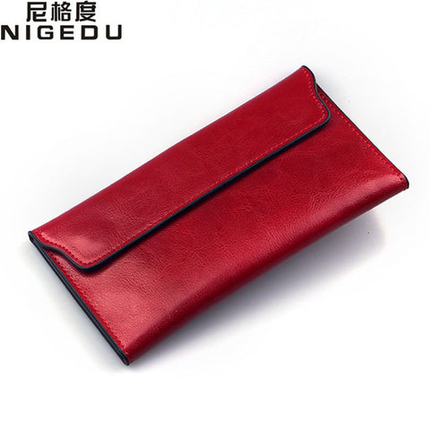 NIGEDU Brand Genuine Leather Women Wallet Long thin Purse Cowhide multiple Cards Holder Clutch bag Fashion Standard Wallet