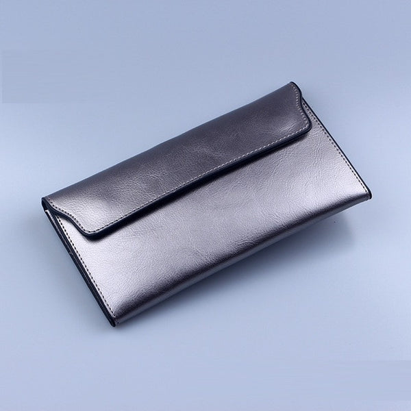 NIGEDU Brand Genuine Leather Women Wallet Long thin Purse Cowhide multiple Cards Holder Clutch bag Fashion Standard Wallet