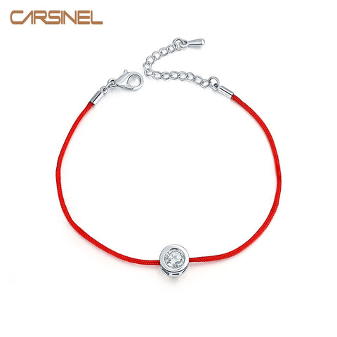 Fashion Thin Red Cord Thread String Rope Chain with CZ Zirconia Silver color Bracelet 16+5cm Length for Female Jewelry BR0123