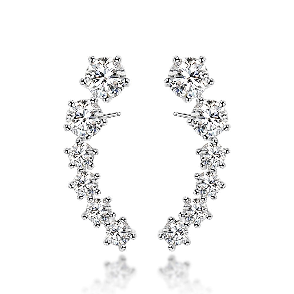 Pure Solid 925 Sterling Silver Stud Earrings for Women Fine Jewelry luxury Ear Cuff Cubic Zircon factory oem star wedding gift