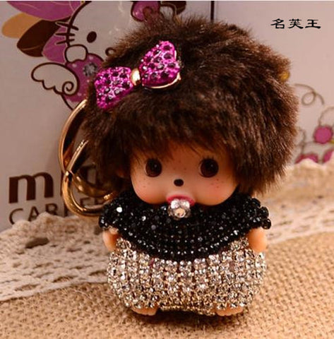 New cartoon Crystal Monchichi sleutelhanger Bunny keychain key ring chain women bag charm car pendant porte clef wholesale