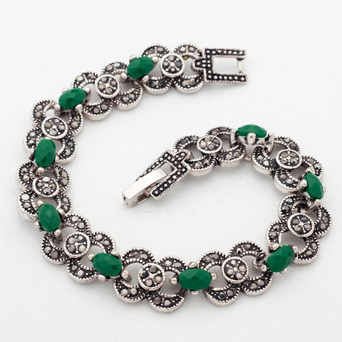 Yunkingdom Indian Woman Bohemian Ethnic Jewelry Silver Color Bracelets Green Stones Jewelry wholesale YUN0620