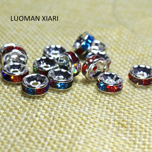 Wholesale 100 Pcs AAA+ 6 /8 mm Copper Wheels Spacers Beads Golden Silver AB Plated Rhinestone Beads For Jewelry Making DIY
