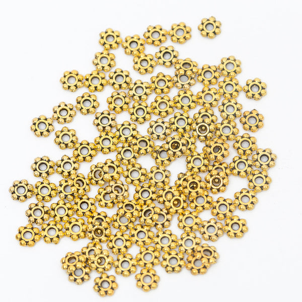 Wholesale 100pcs 6mm Spacers Daisy Flower Metal Gold/bronze Tibetan Silver Spacer Beads for Jewelry Making