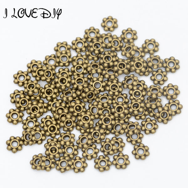 Wholesale 100pcs 6mm Spacers Daisy Flower Metal Gold/bronze Tibetan Silver Spacer Beads for Jewelry Making