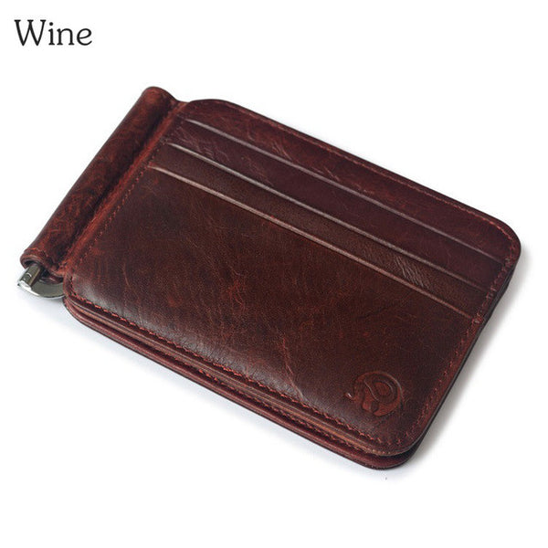 Thin Billfold Wallet Men Money Clips Real Leather 2 Folded Open Clamp for Money Holder Credit Card Case Cash Clip 12 Card Pocket
