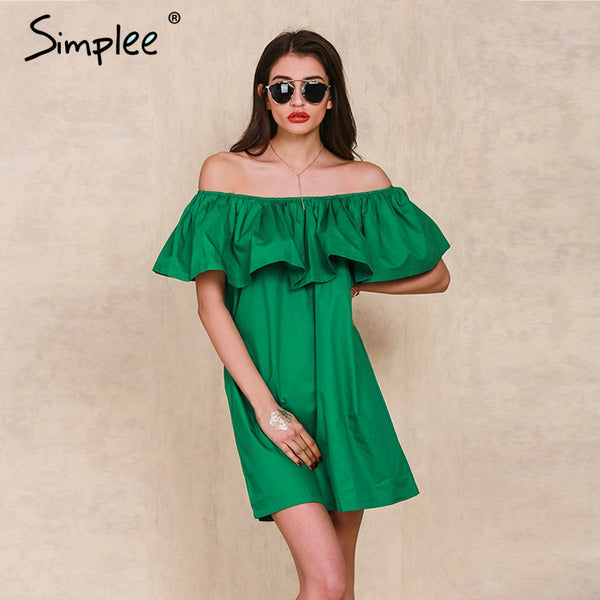 Simplee Apparel Ruffles slash neck women dress Summer style off shoulder sexy dresses vestidos White tube beach dress cotton