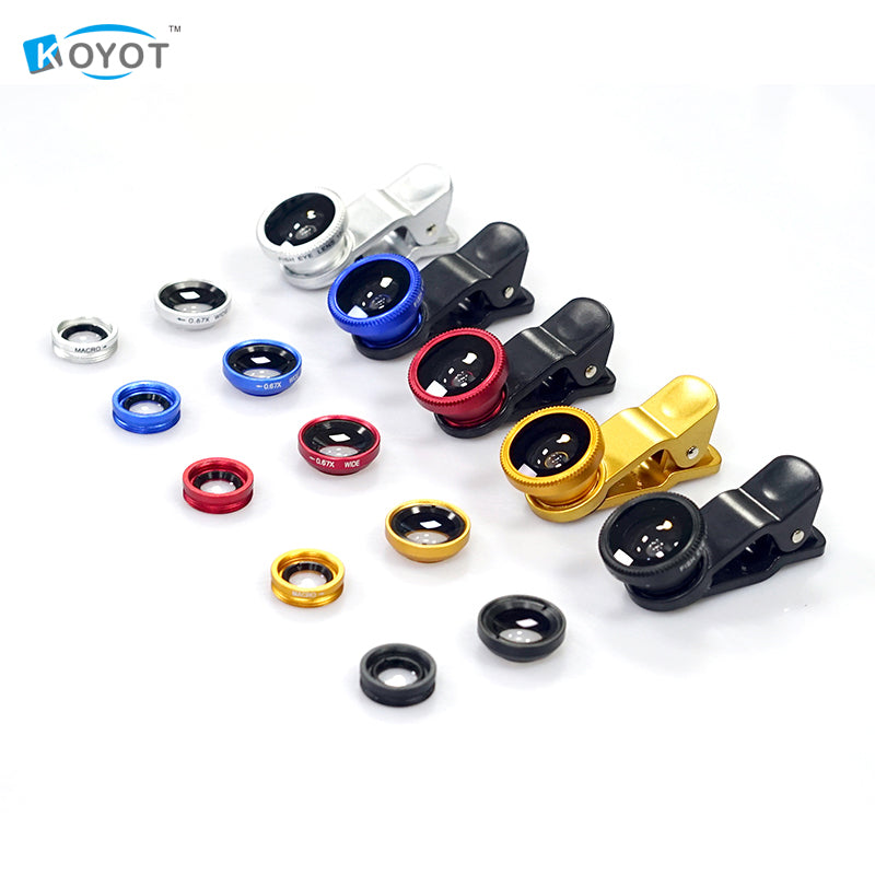 HOT SELL KOYOT Universal Clip 3 in 1 Fish Eye Wide Angle Macro Fisheye Mobile Phone Lens For iPhone 6 5 5S Samsung HTC GN