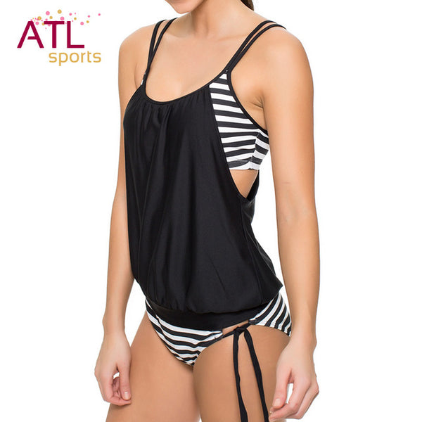 Large Size Swimwear Female Striped Swimsuit With Short Tankini Set Beach Sexy Bikini 2017 Swimming Suit For Women Bathing Suit