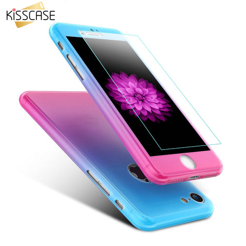 KISSCASE For iPhone 6 Case iPhone 6S 6 Plus Cover 360 Degree Full Body Cases + Tempered Glass For iPhone 7 Plus Case Accessories