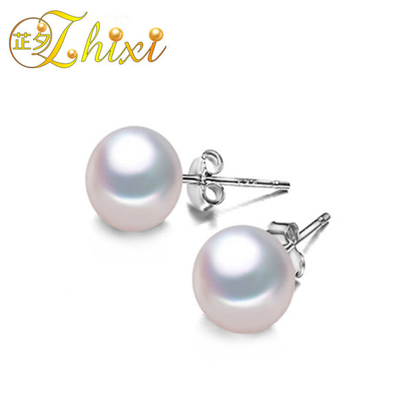 fine pearl jewelry  natural freshwater pearl stud  earrings,8-9mm ffreshwater wedding party  gift for women girl  [E10053]