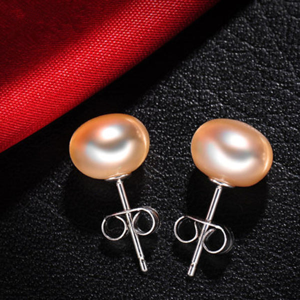 fine pearl jewelry  natural freshwater pearl stud  earrings,8-9mm ffreshwater wedding party  gift for women girl  [E10053]