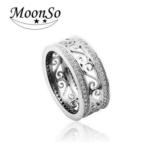 Moonso Real 925 sterling silver ring Vintage Antique AAA Zircon Ring for women jewelry Engagement WeddingT0879
