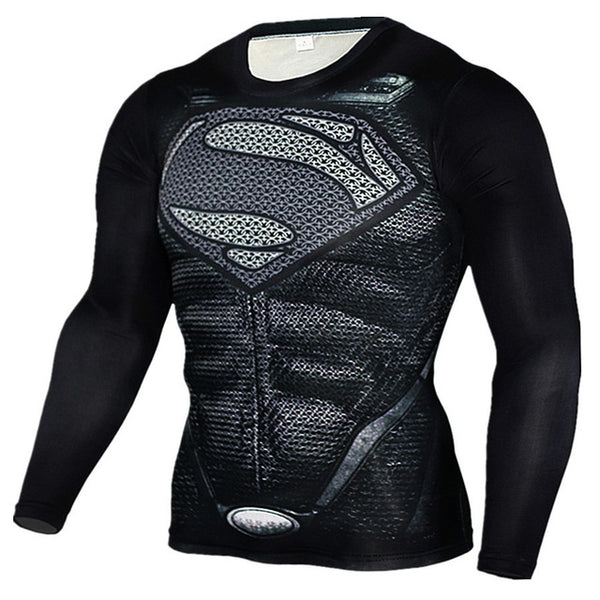 Men Crossfit Long Sleeve Compression Shirt 3D Anime Superhero Superman Captain America T Shirt Tights Fitness Men Tops & Tees