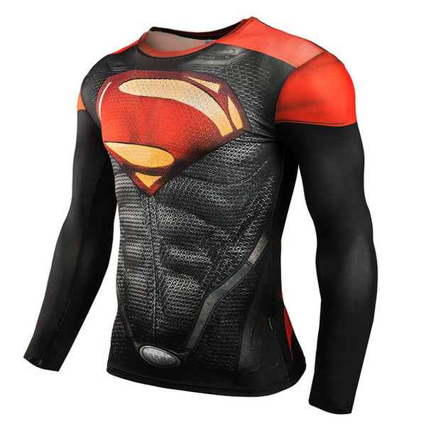 Men Crossfit Long Sleeve Compression Shirt 3D Anime Superhero Superman Captain America T Shirt Tights Fitness Men Tops & Tees