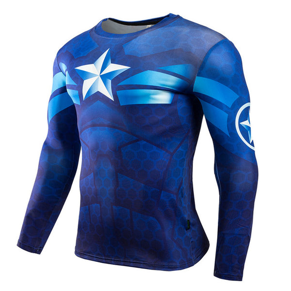 Men Crossfit Long Sleeve Compression Shirt 3D Anime Superhero Superman Captain America T Shirt Tights Fitness Men Tops & Tees