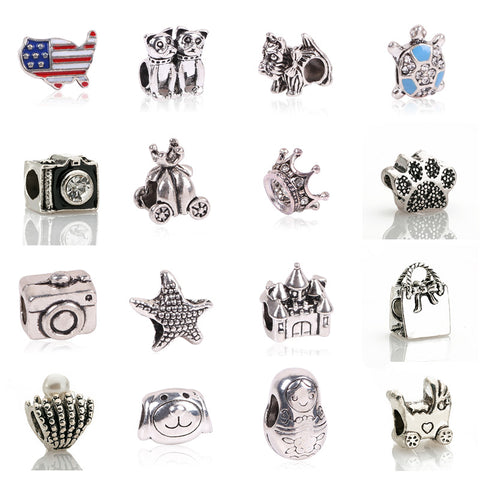 1pc Free Shipping Silver Bead Charm European Love Heart Clover Owl Boy Dog Paw Family Fashion Bead Fit Pandora Bracelet Necklace